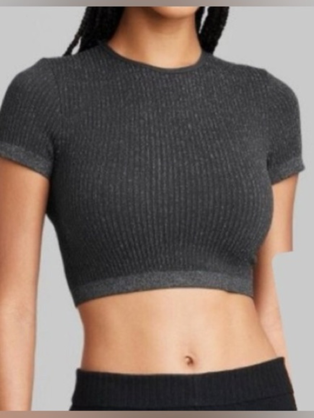 **Wild Fable Sparkly Glitter Cropped Tee Black Size M All Over Shimmer Top